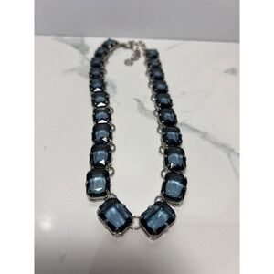 VTG Graziano Art Deco Style Statement Necklace Blue Lagoon Emerald Cut Silverton